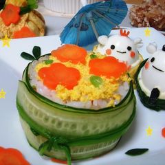 A picture of Chirashizushi Plate with Hina Matsuri Bears.