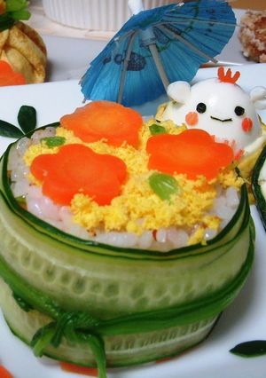 A picture of Chirashizushi Plate with Hina Matsuri Bears.