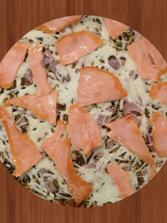 A picture of Smoked Salmon with Zucchini Pizza Crust.