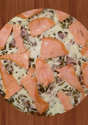 A picture of Smoked Salmon with Zucchini Pizza Crust.