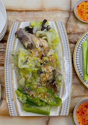 Hình của món Cá lóc hấp cuốn bánh tráng.