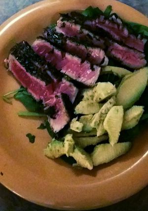 A picture of Pan-Seared Tuna with Avocado, Soy, Ginger, and Lime.