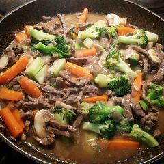 A picture of Beef Broccoli with Mushroom in Oyster Sauce..