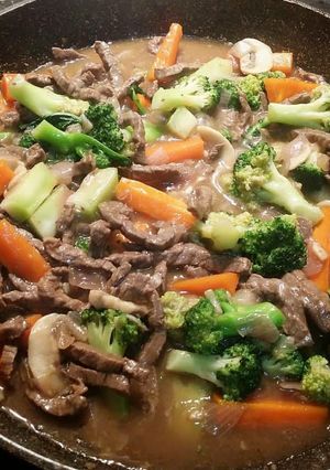 A picture of Beef Broccoli with Mushroom in Oyster Sauce..