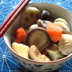 A picture of Chikuzenni -- Braised Chicken and Vegetables.