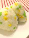Two Kinds of Onigiri Rice Balls with Corn and Edamame Beans