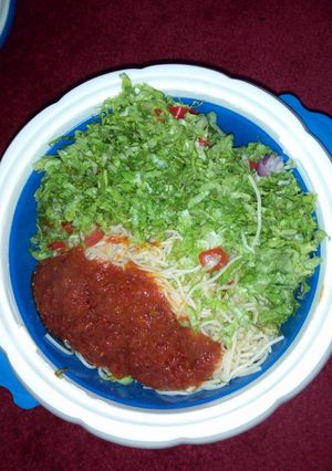 A picture of Rice super gatte stew& salad.
