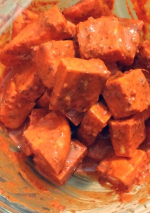 A picture of Paneer tikka (cottage cheese).