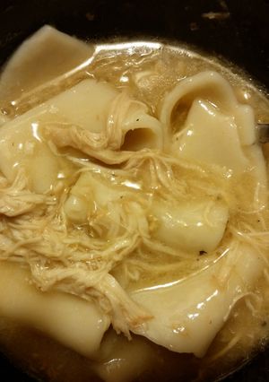 A picture of Tami's Slow cooked Chicken & Pastry.