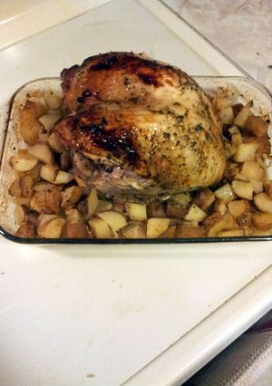 A picture of Roasted Chicken w/ pineapples.