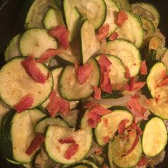 A picture of Sautéed Zucchini With Onions And Bacon.