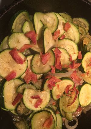 A picture of Sautéed Zucchini With Onions And Bacon.