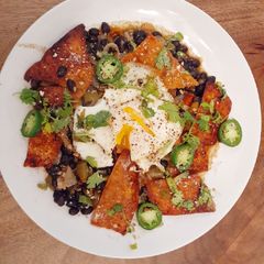 A picture of Vegetarian Green Chili Chilaquiles.