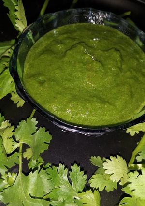 A picture of Green garlic and mint chutney.