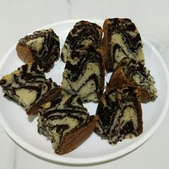 A picture of Eggless marble cake.