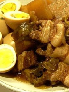 A picture of Pressure Cooked, Meltingly Soft Simmered Pork and Daikon Radish.