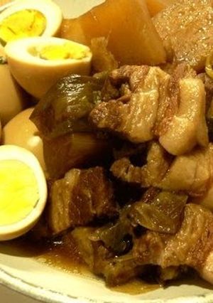 A picture of Pressure Cooked, Meltingly Soft Simmered Pork and Daikon Radish.