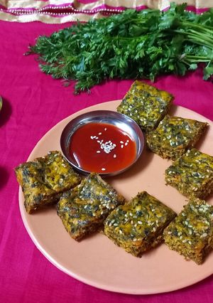 A picture of Kothimbir Vadi (Cilantro Snack).