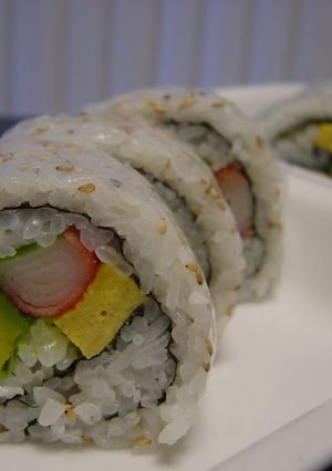 A picture of California Rolls.