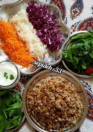 عکسی از دستور عدس پلو با سالاد خوشمزه 🍽😋