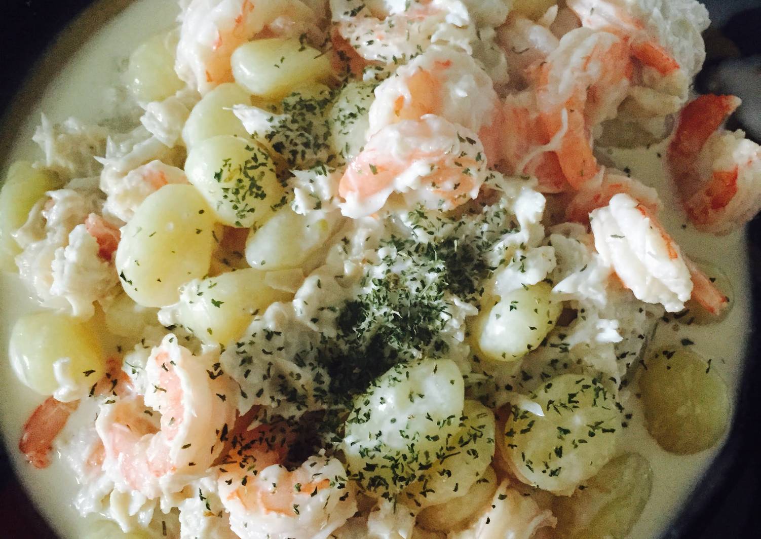 Seafood Gnocchi With White Wine Parmesan Sauce Recipe by Casey - Cookpad