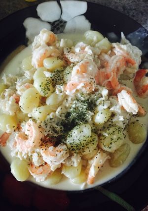 A picture of Seafood Gnocchi With White Wine Parmesan Sauce.