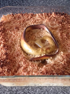 A picture of Homemade Apple and oat crumble 🍎.