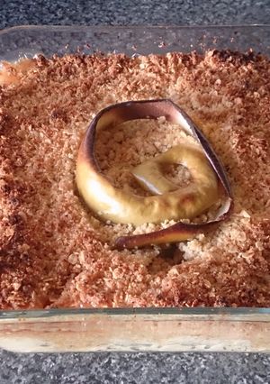 A picture of Homemade Apple and oat crumble 🍎.