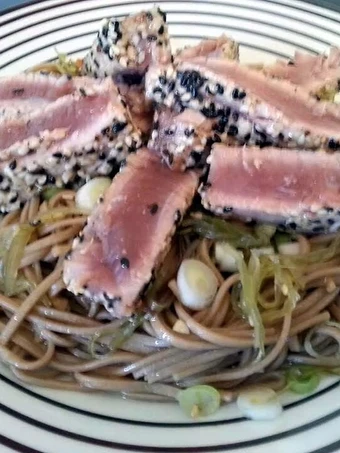 Simple Way Make Recipe Pan Seared Tuna Steak with Seaweed Salad and Soba Noodles that is Perfect, Perfect}