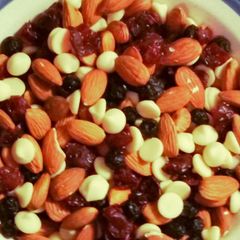 A picture of Red, white and blue trail mix.