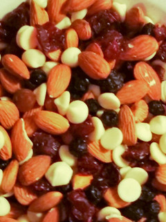 A picture of Red, white and blue trail mix.