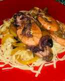 Pulpitos baby y Camarones en pasta Fettuccini al estilo Sonorense