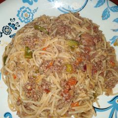 A picture of Minced meat spaghetti.