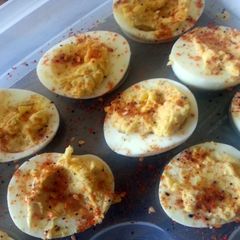 A picture of BEST ever deviled eggs.