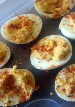 A picture of BEST ever deviled eggs.