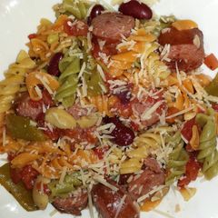 A picture of Sausage with Pasta and Beans.