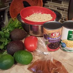 A picture of Zesty quinoa salad & chicken tacos.