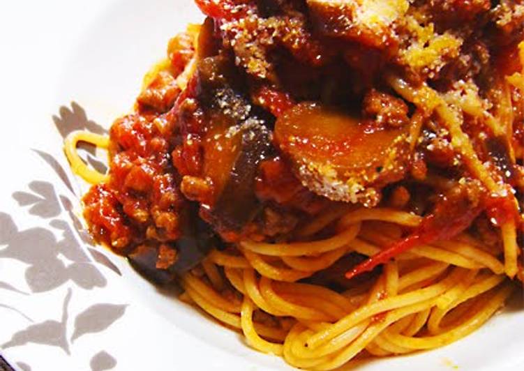 My Grandma Easy Bolognese with Canned Tomatoes, Eggplant, and Ground Meat