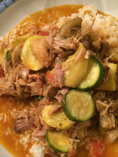 A picture of Crockpot CURRY CHICKEN WITH EGGPLANT AND SUMMER SQUASH.