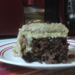 A picture of German chocolate cream cheese cake.