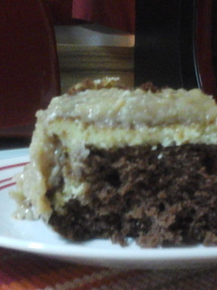 A picture of German chocolate cream cheese cake.