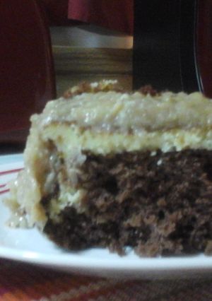 A picture of German chocolate cream cheese cake.
