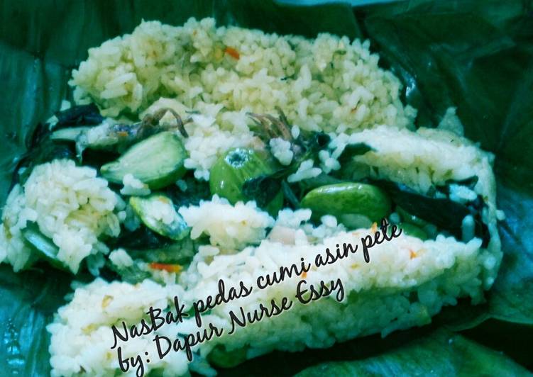 Nasi bakar pedas cumi asin pete