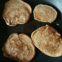 A picture of Banana-peanut butter pancakes for 3 people.