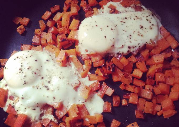 Steps to Prepare Quick Sweet potato hashbrowns And eggs