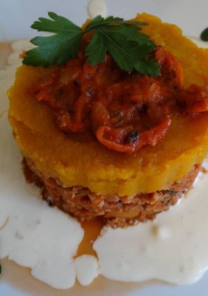 Una foto de Pastel de calabaza con soja texturizada