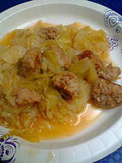 A picture of Cabbage with porcupine balls.