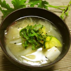 A picture of Zucchini and Sweet Onion Early Summer Miso Soup.