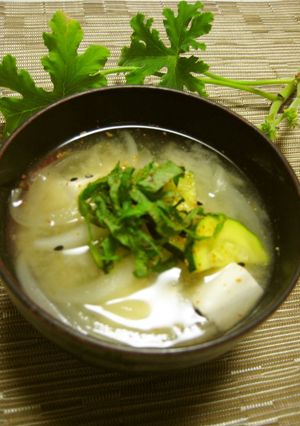 A picture of Zucchini and Sweet Onion Early Summer Miso Soup.