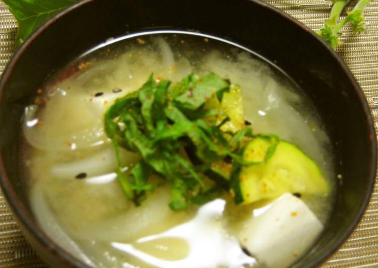 Simple Way to Prepare Perfect Zucchini and Sweet Onion Early Summer Miso Soup